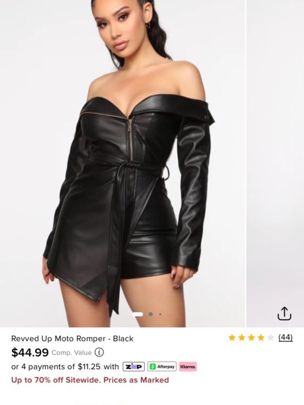 Fashion Nova Black Off-Shoulder Faux Leather Moto Romper Revved Up